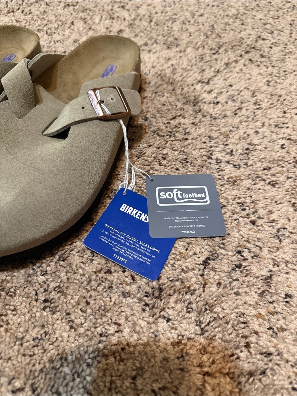 Birkenstock Soft Footbed Suede Slip-On Clogs in Taupe - Picture 2 of 5